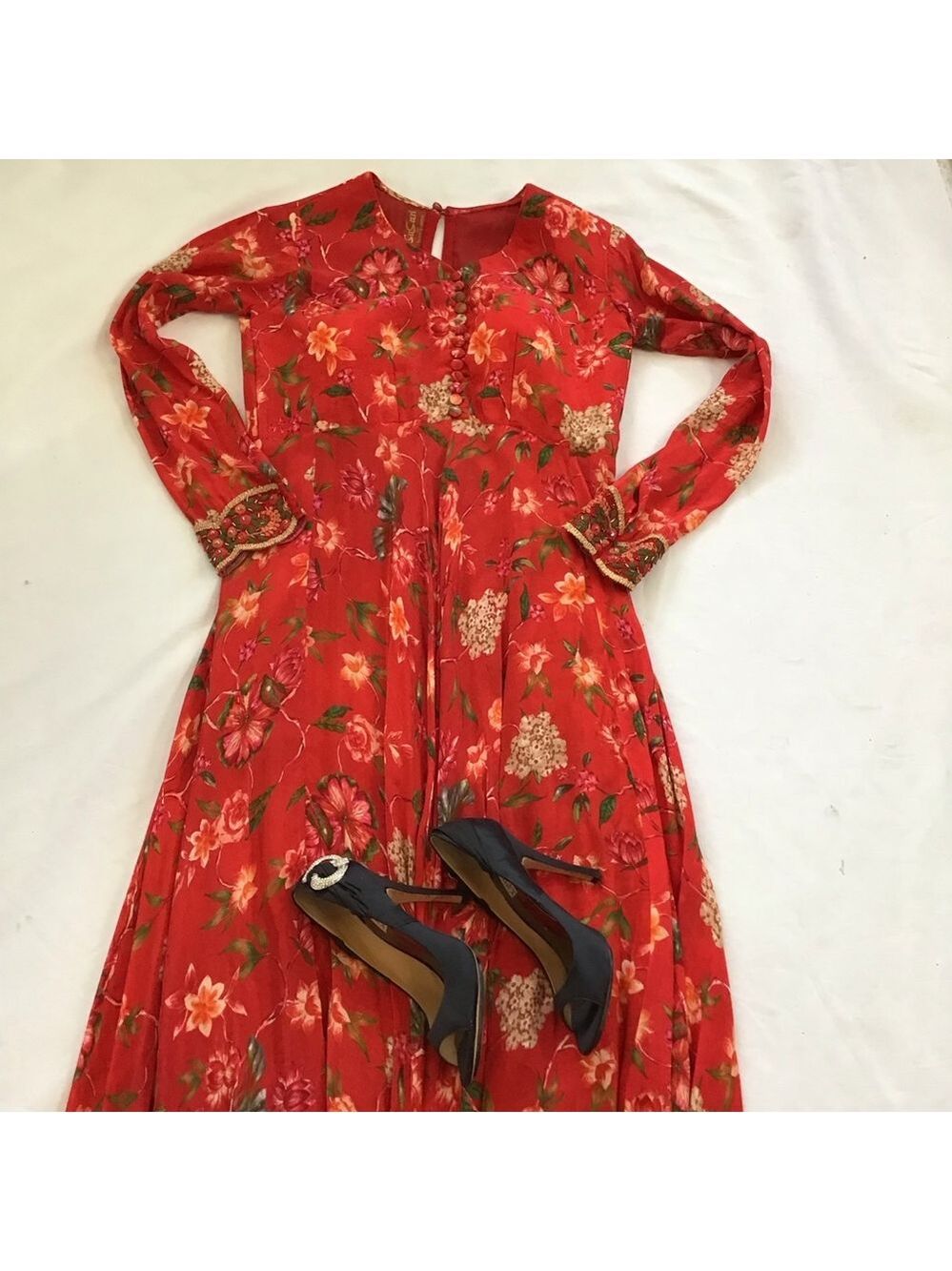 Susan by Sangeeta Women Elegant Flowing Red Floral Maxi Dress M - Picture 3 of 15